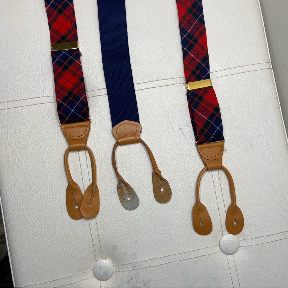 Pendleton Red Plaid Wool Button On Suspenders - image 5